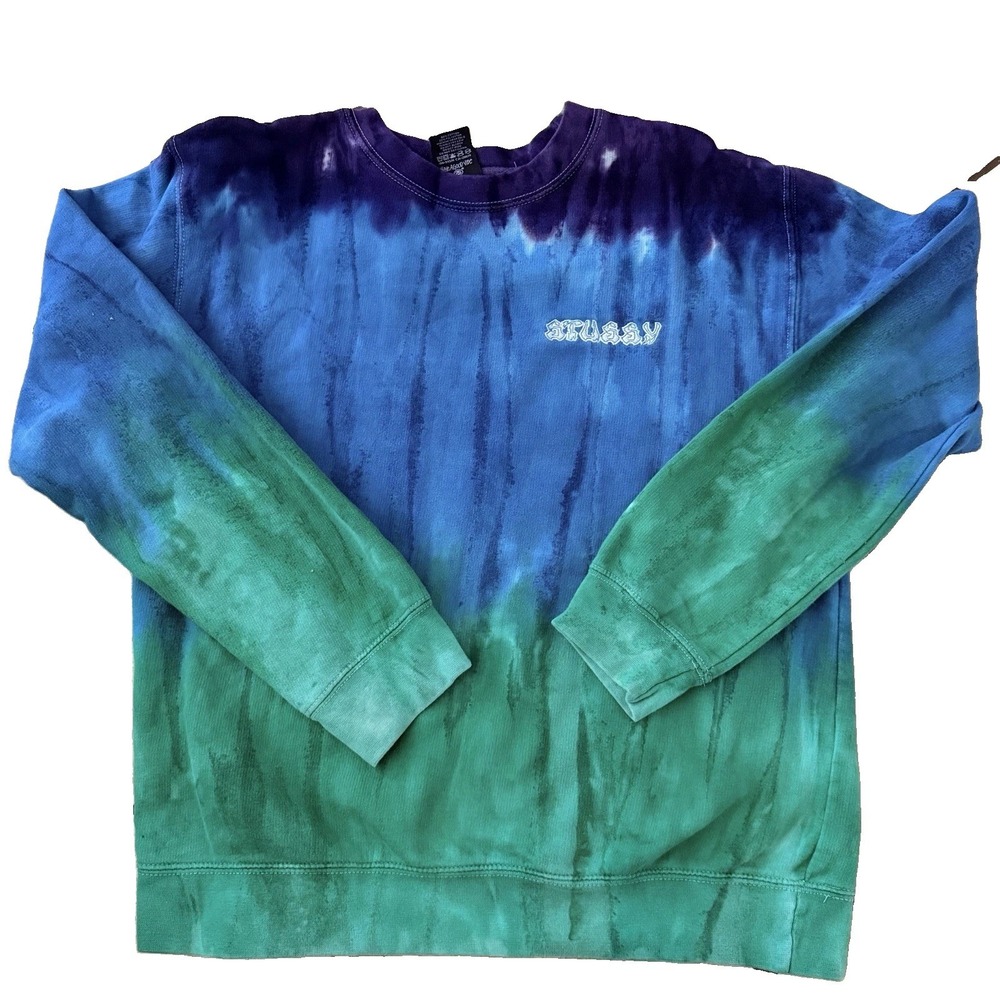 Stussy Tie Dye Crewneck Sweatshirt Size Small Green Blue Purple